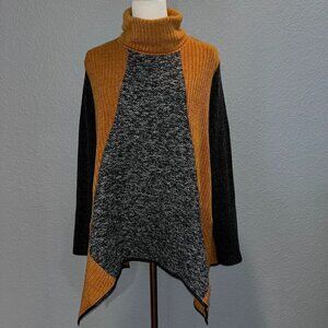 THML for Anthropologie Color Block Asymmetrical Turtleneck Sweater - EUC  Size L